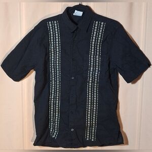 MR. BUHO 100% Linen Stylish Black Embroidered Men's Button-down Shirt